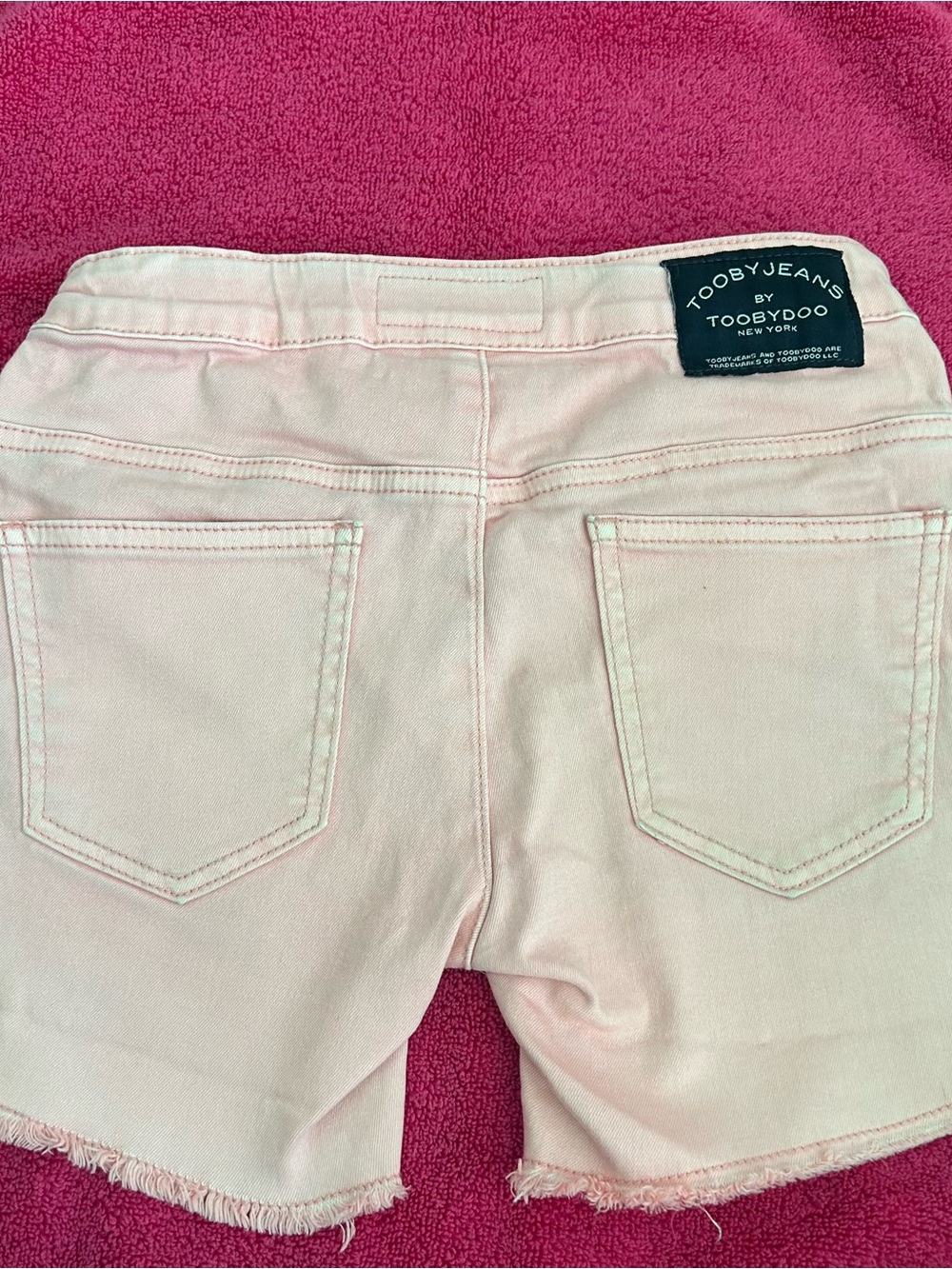 Toobydoo Pale Pink Denim Shorts with Frayed Hem